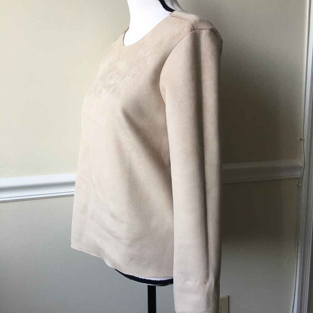 Zara microsuede beige grid tailored shirt top - Picture 3 of 5